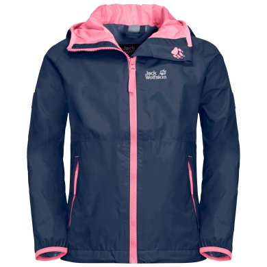 Jack Wolfskin Kurtka przeciwdeszczowa Rainy (wiatr- i wodoodporna) indygo/różowy dziecięca